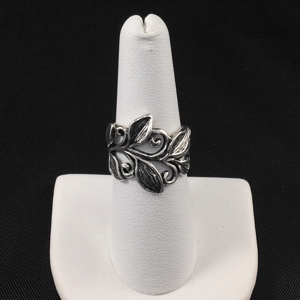Boho leaf ring, sterling silver